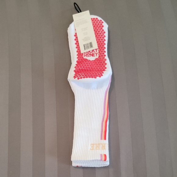 Lucky Honey Barre Grip Socks White with Multicolor Stripes - Retro Style - Picture 8 of 10